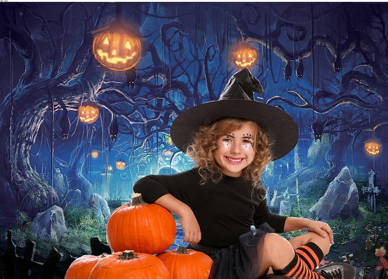 CYLYH 7X5FT Halloween Backdrop Halloween Theme Party Background Pumpkin Lantern Horror Spooky Night Photography Backdrop - Image 3